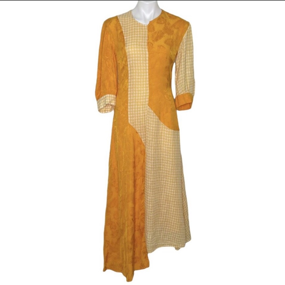Rejina Pyo Women's Yellow Marigold Print Dylan Dress Asymmetrical Midi Size 8